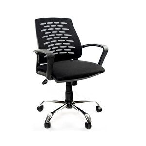 Sers Çalışma Sandalyesi Siyah Ofis Krom Ayak Petek Fileli Şef Ofis Çalışma Koltuğu