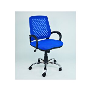 Fileli Petek Ofis Büro Bilgisayar Koltuğu Sandalyesi Mavi Krom Ayak