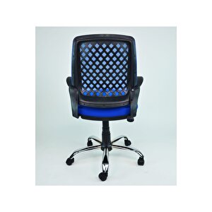 Fileli Petek Ofis Büro Bilgisayar Koltuğu Sandalyesi Mavi Krom Ayak