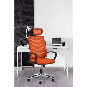 Panorama Yönetici Ofis Çalışma Sandalyesi-turuncu Krom Ayak Başlıklı