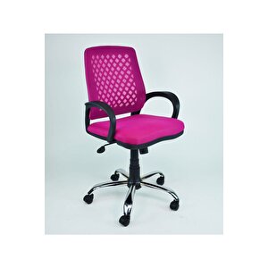 Fileli Petek Ofis Büro Bilgisayar Koltuğu Sandalyesi Pembe Krom Ayak