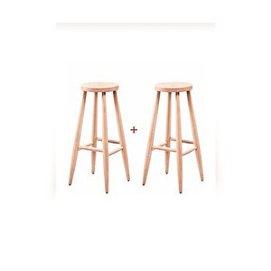 Ahşap Yüksek Yuvarlak Bar Tabure Sandalye 2'li Ahşap Ham