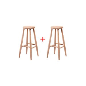 Ikili Ahşap Yüksek Yuvarlak Bar Tabure Sandalye
