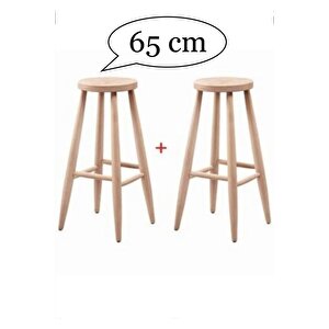 Ham Ahşap 65 Cm Yüksek Yuvarlak Bar Tabure Sandalye 2'li Ahşap Ham
