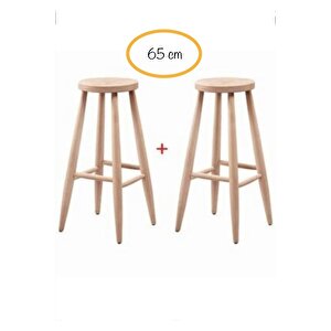Ahşap 65 Cm Yüksek Yuvarlak Bar Tabure Sandalye 2'li Ahşap Ham
