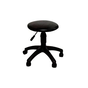 Yuvarlak Amortisörlü Tekerlekli Tabure Siyah