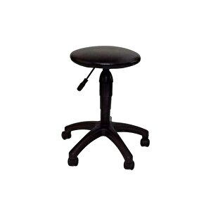 Yuvarlak Amortisörlü Tekerlekli Tabure Siyah