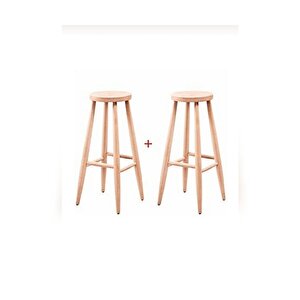 Ahşap Yüksek Yuvarlak Bar Tabure Sandalye 2'li Ahşap Ham