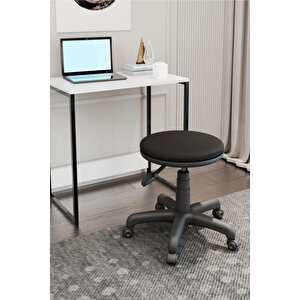 Amortisörlü Tabure Siyah Renk Yükselir Tekerlekli