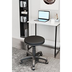 Amortisörlü Tabure Siyah Renk Yükselir Tekerlekli