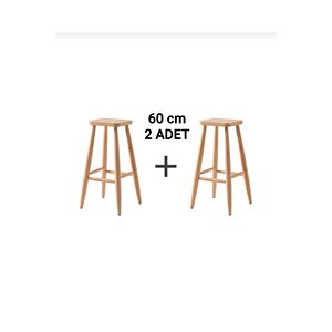 60 Cm ( 2 Adet ) Ham Ahşap Kare Bar Tabure Sandalye