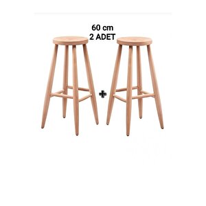 60 Cm ( 2 Adet ) Ham Ahşap Yuvarlak Bar Tabure Sandalye