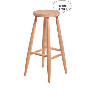 60 Cm ( 2 Adet ) Ham Ahşap Yuvarlak Bar Tabure Sandalye