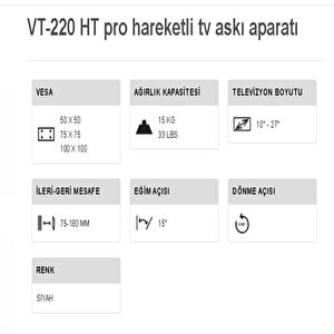 10''-27'' Arası 15kg Taşıma Kapasiteli Açılı Monitör Televizyon Askı Aparatı, Monitör Asma Aparatı