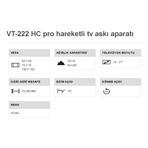 10''-27'' Arası 20kg Taşıma Kapasiteli Açılı Monitör Televizyon Askı Aparatı, Monitör Asma Aparatı