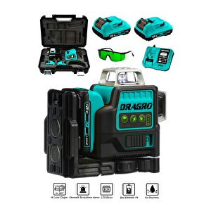 Alman Pro 360° 12 Köşe 45metre Ölçüm 2 Akülü Lazer Hizalama Yeşil Çizgili Lazer Metre Çizgi Hizalama