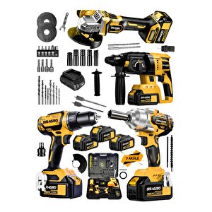 Alman 4x3 Pro 128 V 4'lü Set Kırıcı Delici Somun Sıkma Taşlama Makinesi Matkap 3 Akülü