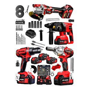 Alman 4x3 Pro 128 V 4'lü Set Kırıcı Delici Somun Sıkma Taşlama Makinesi Matkap 3 Akülü