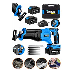 Alman 88 V 10 Ah Çift Akülü Tilki Kuyruğu Ağaç Dal Kurban Kesim Makinesi+5 Adet Bıçak Şarjlı Tilki