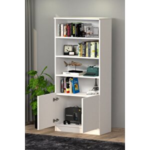 2 Kapaklı Dolaplı 4 Raflı  Kitaplık Beyaz