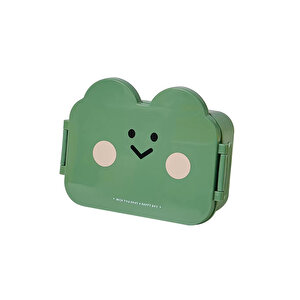 Smiling Face Çift Bölmeli Kaşıklı Saklama Kabı Yeşil