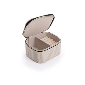 Aynalı Ekru Kadife Organizatör, Takı Kutusu 11,5 X 9,5 X 6 Cm