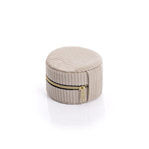 Ecrou Yuvarlak Kadife Takı Kutusu Ekru 8 X 8 X 5,5 Cm