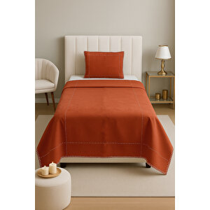 Luna Kiremit Çizgili Çoban Dikişli %100 Pamuklu Tek Kişilik Yatak Örtüsü