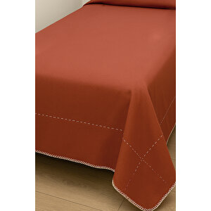 Luna Kiremit Çizgili Çoban Dikişli %100 Pamuklu Tek Kişilik Yatak Örtüsü