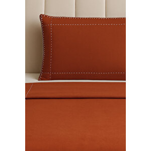 Luna Kiremit Çizgili Çoban Dikişli %100 Pamuklu Tek Kişilik Yatak Örtüsü