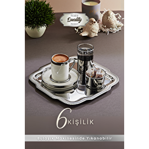 6 Kişilik Tepsili Gümüş Porselen Fincan Seti Damat Kahvesi-söz Nişan Türk Kahvesi Kahve Fincanı