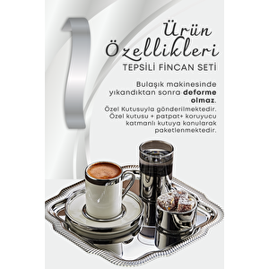 6 Kişilik Tepsili Gümüş Porselen Fincan Seti Damat Kahvesi-söz Nişan Türk Kahvesi Kahve Fincanı