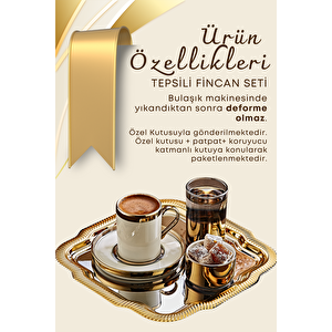 2 Kişilik Tepsili Gold Porselen Fincan Seti Damat Kahvesi-söz Nişan Türk Kahvesi Kahve Fincanı