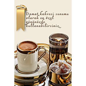 2 Kişilik Tepsili Gold Porselen Fincan Seti Damat Kahvesi-söz Nişan Türk Kahvesi Kahve Fincanı
