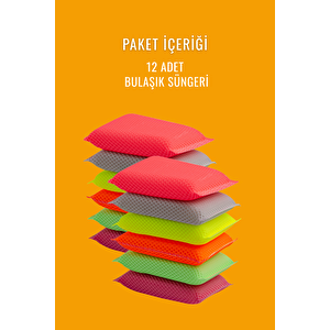 12 Adet Mikrofiber Lifli Bulaşık Süngeri – Özel Dokulu Dayanıklı Mutfak Temizlik Süngeri Seti