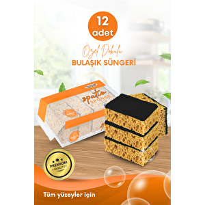 12 Adet Lifli Düz Bulaşık Süngeri – Özel Dokulu, Dayanıklı Geniş Gözenekli Mutfak Süngeri Seti