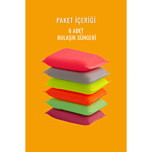 6 Adet Mikrofiber Lifli Bulaşık Süngeri – Dayanıklı Ve Hijyenik Temizlik Süngeri Seti
