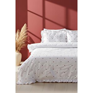 Luva Kırmızı Kalp Çift Kişilik Nakışlı Nevresim Takımı & Çeyiz Seti %100 Pamuklu