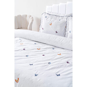 Kelebekli Çift Kişilik Nakışlı Nevresim Takımı & Çeyiz Seti %100 Pamuklu