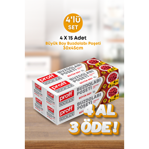 4 Adet 15’li Buzdolabı Poşeti Büyük Boy – Dayanıklı Gıda Saklama Torbası –30x45cm