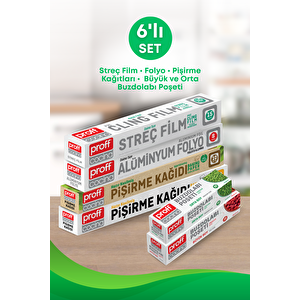 6 Lı Eko Paket- Pişirme Kağıtları, Alüminyum Folyo, Streç Film, Orta Ve Büyük Boy Buzdolabı Poşeti