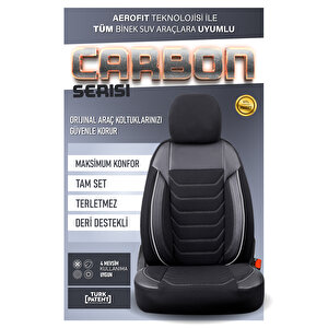 Hyundai Matrix Lüx Deri Detaylı Oto Koltuk Kılıfı Ön Arka Takım Carbon Serisi Si̇yah Beyaz Siyah-Beyaz