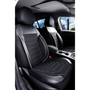 Peugeot 308 Hatchback 2013-17 Lüx Deri Detaylı Oto Koltuk Kılıfı Ön Arka Takım Carbon Serisi Si̇yah Beyaz Siyah-Beyaz