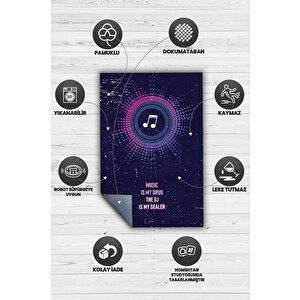 Müzik Bağımlısı Art Müzik Halısı Koyu Renkli Müzik Halısı Ritim Figürlü Renkli Modern Halı 200x300 cm