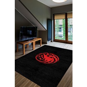 Targaryen Hanedanı Desenli Halı Game Of Thrones Film Halısı Siyah Kırmızı Film Serisi Halı 80x120 cm