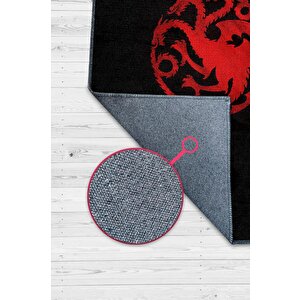 Targaryen Hanedanı Desenli Halı Game Of Thrones Film Halısı Siyah Kırmızı Film Serisi Halı 80x120 cm