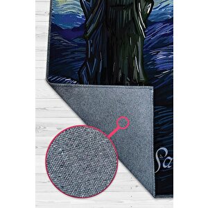 Saurry Night Film Desenli Mavi Siyah Renkli Yüzüklerin Efendisi Halısı Film Temalı Halı 100x150 cm