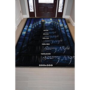 Homshtag Saurry Night Film Desenli Mavi Siyah Renkli Yüzüklerin Efendisi Halısı Film Temalı Halı