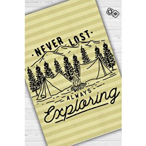 Kaybolmam Keşfederim,kamp Hayatı Desenli Sarı Halı,kampçı Halısı,pamuklu Dokuma Tabanlı Yıkanabilir Halı 120x180 cm