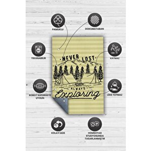 Homshtag Kaybolmam Keşfederim,kamp Hayatı Desenli Sarı Halı,kampçı Halısı,pamuklu Dokuma Tabanlı Yıkanabilir Halı